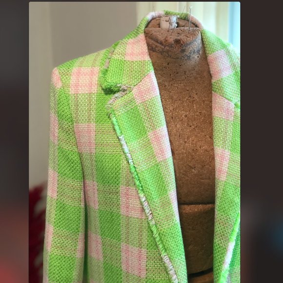 Mango neon tweed checkered blazer - Picture 4 of 11